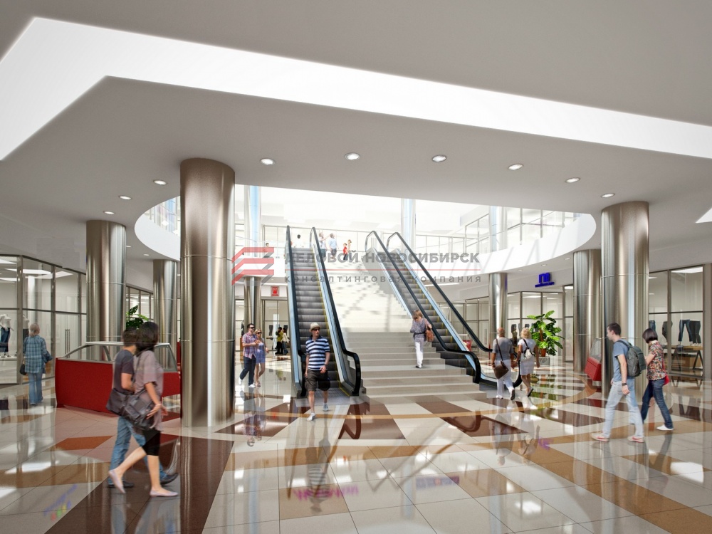В качестве примера на фотографии представлен дизайн-проект торгового центра от архитектурного бюро "VIZYOU"